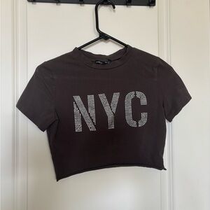 Forever 21 NYC Studded Crop Top - Black